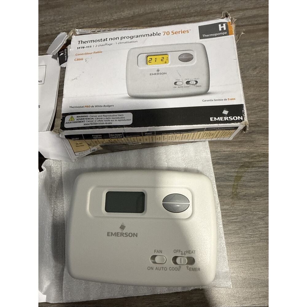 Emerson 1F79-111 70 Series Non-Programmable Heat Pump Thermostat 2H/1C White